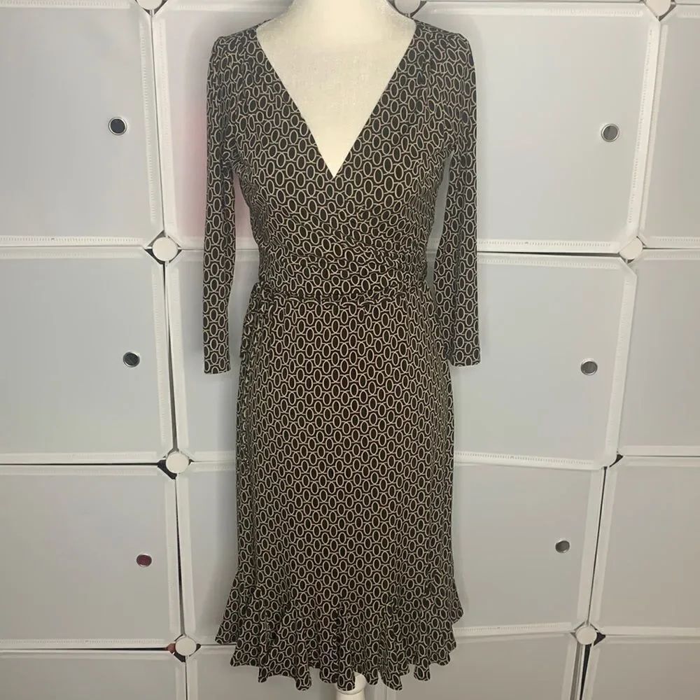 Maggy London Black & Tan Faux Wrap Peplum Trim Dress Size 4P